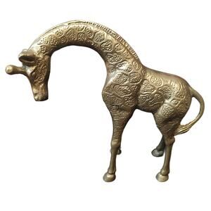 Brass Giraffe Statue Figurine Mother Savannah Safari Animal Vintage Decor